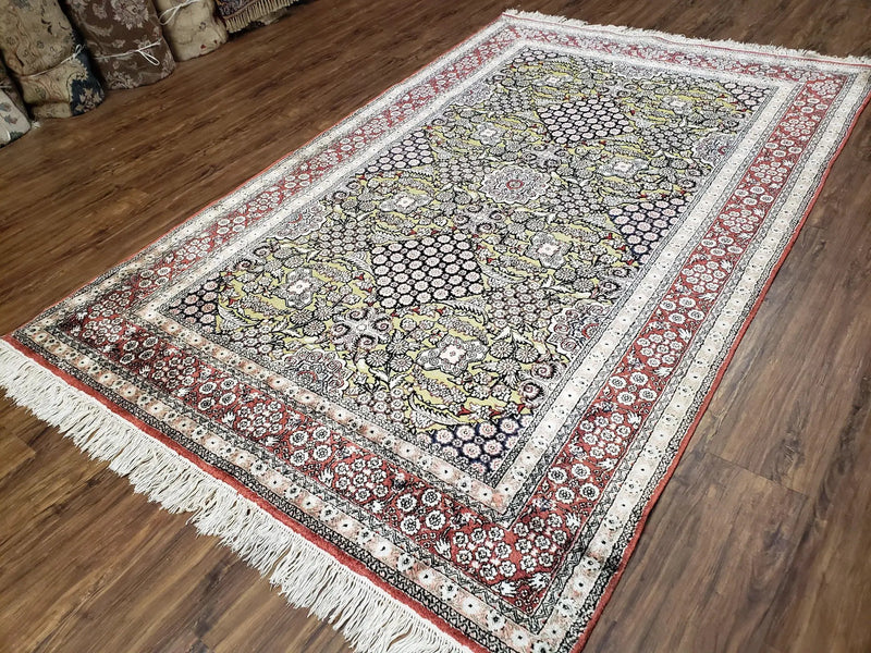 5x8 Indian Kashmiri Silk Rug with Gold Threads by Jewel Rugs