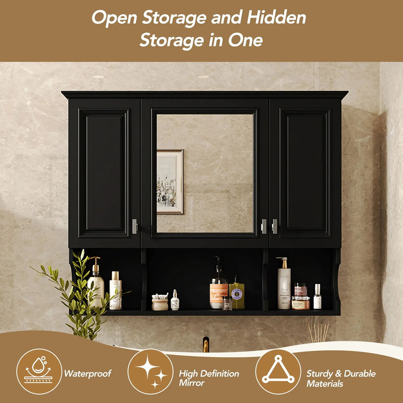Wall Mounted Bathroom Medicine Wall Cabinet With Mirror & Open Shelves by HouseOfZazla