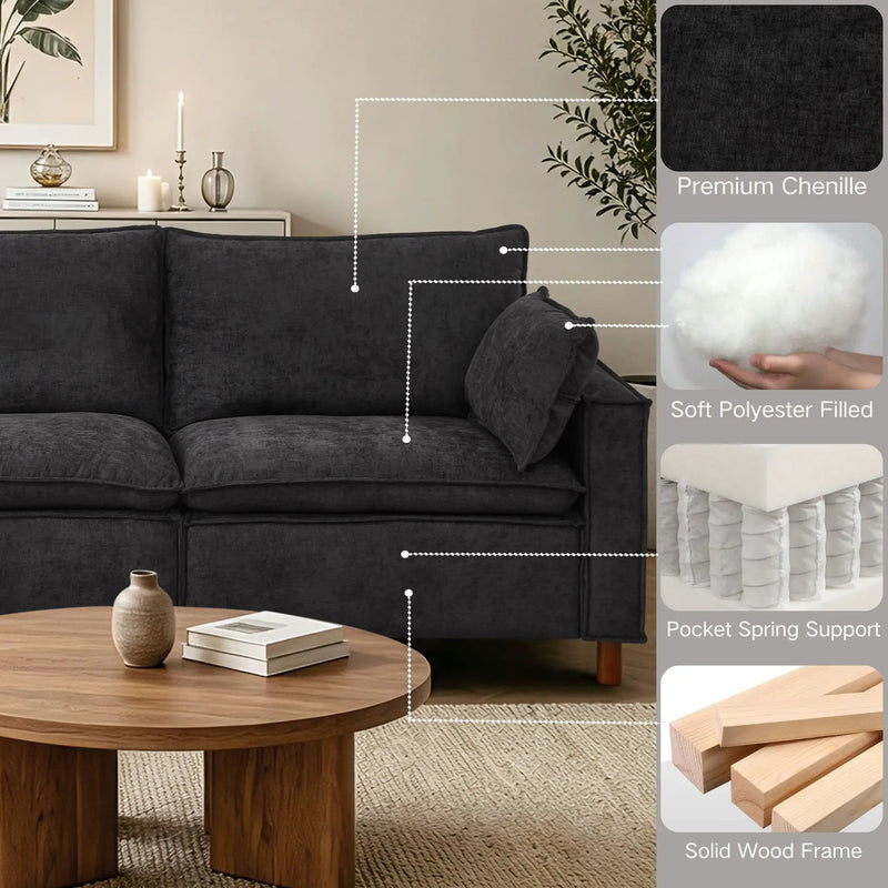 108.5" Modular Sectional L Shape Sofa with Movable Ottoman by HouseOfZazla