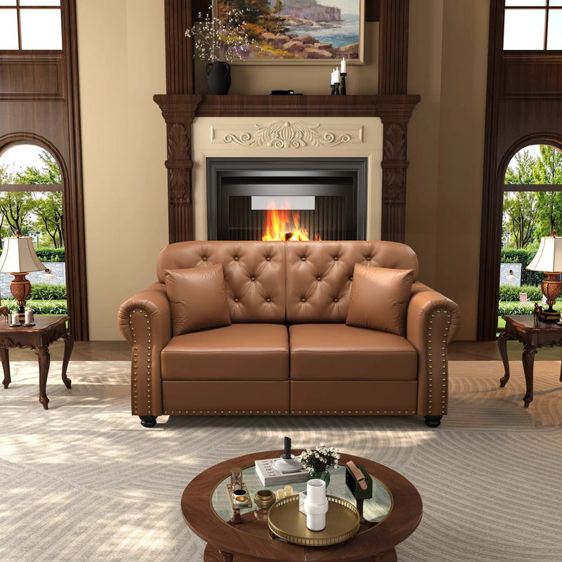 63" Upholstered Faux Leather Sofa with Nailhead Trim by HouseOfZazla