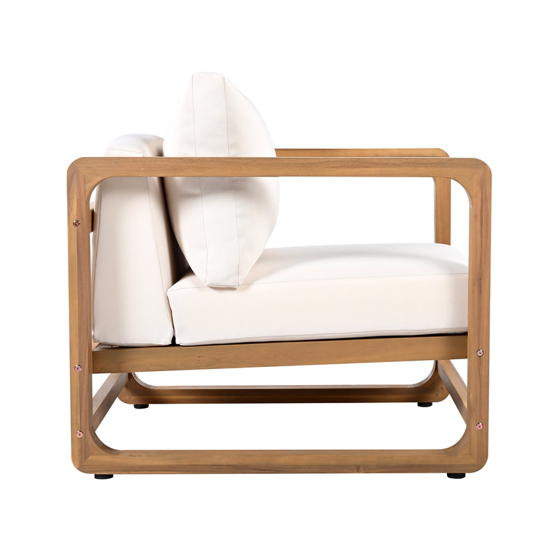 Acacia Wood Lounge Chair with Cushions & Cross-Stretcher Side Table Set, photo 8 of 10