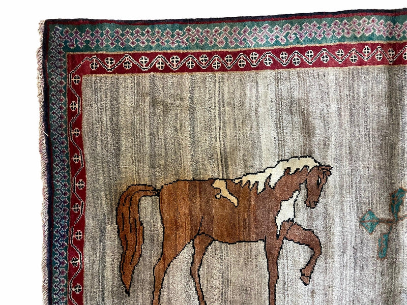 4 X 6 Handmade Rug Zagros New Vintage Quality Wool Rug Horses Silver Brown Nice by Jewel Rugs