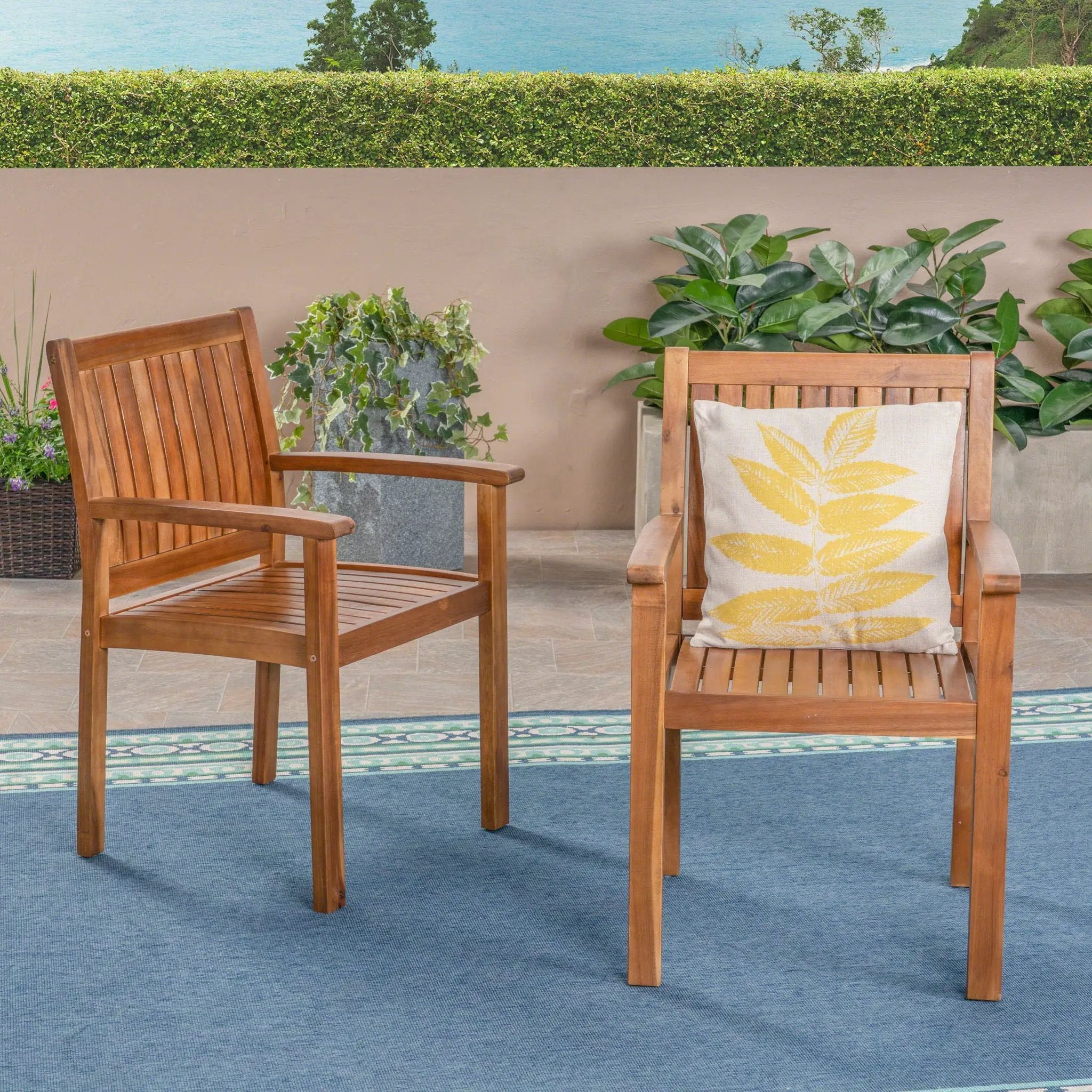 Amethyst Outdoor Dining Chair With Slat Design (Set of 2) - Natural by HouseOfZazla