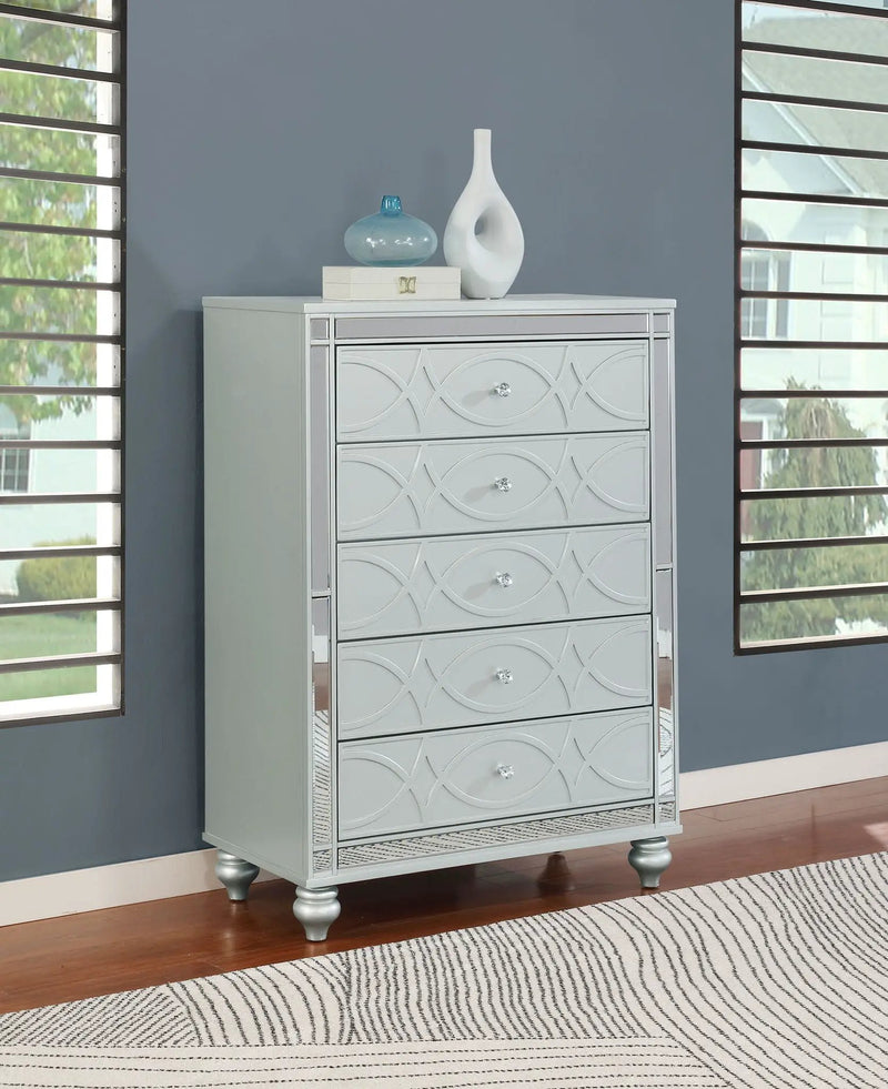 Gunnison 5-drawer Bedroom Chest Silver Metallic by Unique Piece Furniture