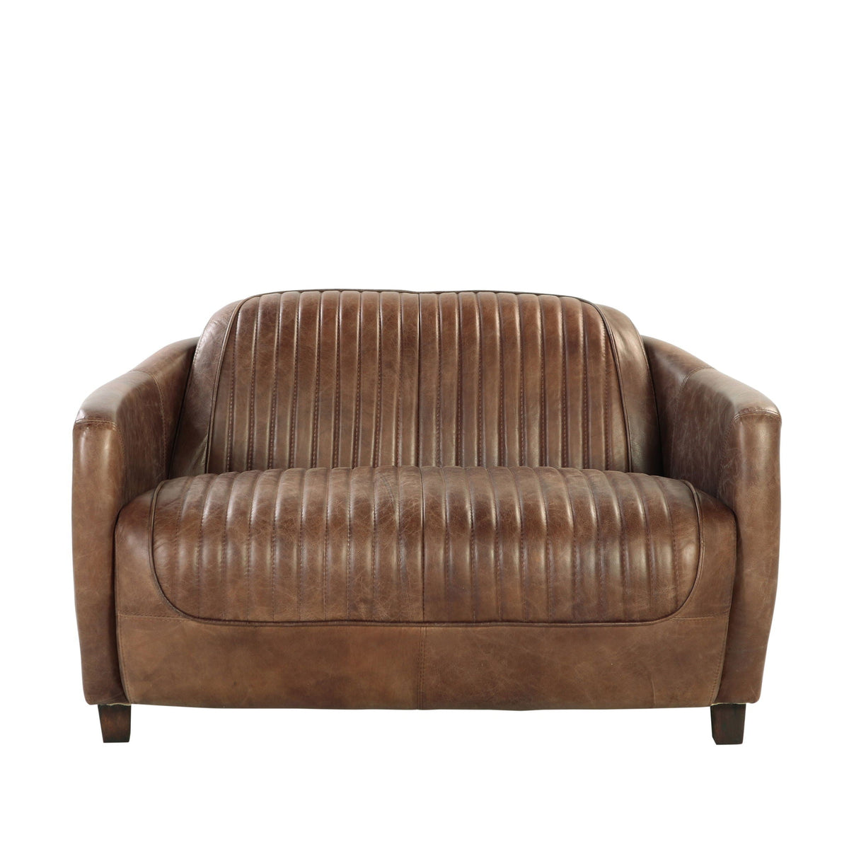 Grain Leather Loveseat with Vintage Aluminum Frame - Brown, photo 3 of 4