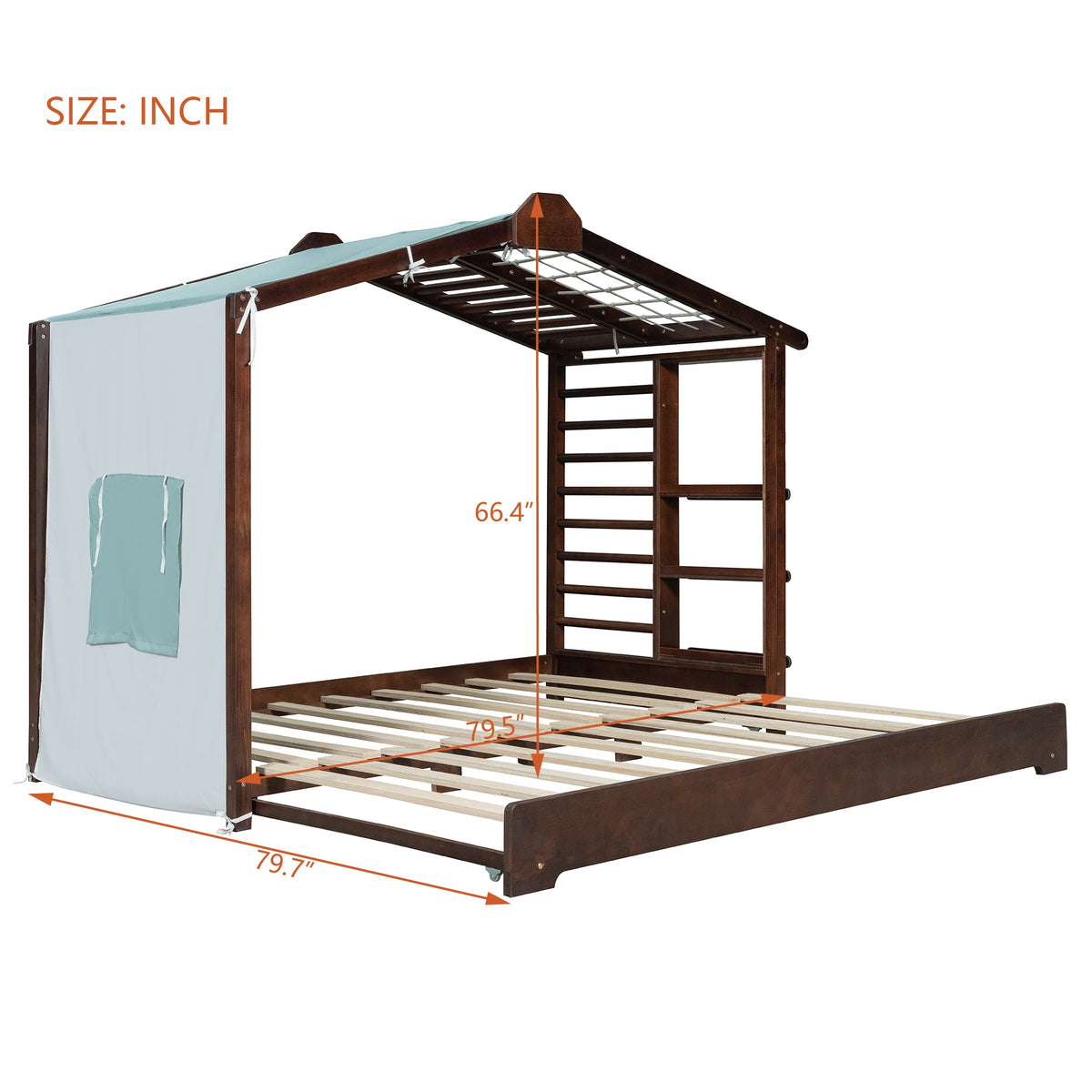 Twin Size House Bed with Trundle and Side Shelves - Pine & Plywood, White/Gray/Natural/Espresso, photo 10 of 10