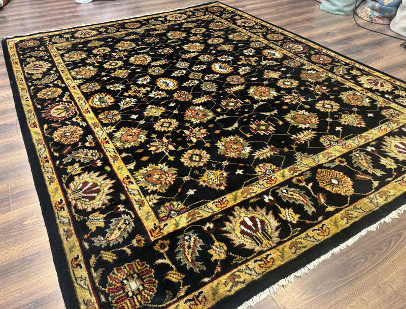 Indo Persian Mahal Rug 8x10, Black and Gold, Wool Hand Knotted Oriental Carpet by Jewel Rugs