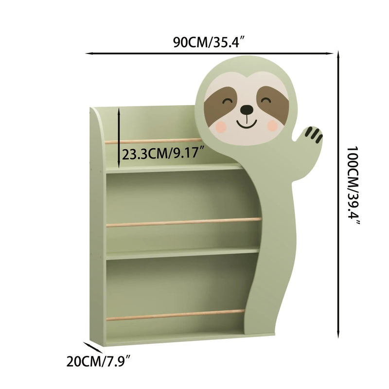 Sloth Bookshelf, Front Facing Toddler Book Display Rack With 3 Tiers, Cute Animal Design - Sage Green by HouseOfZazla