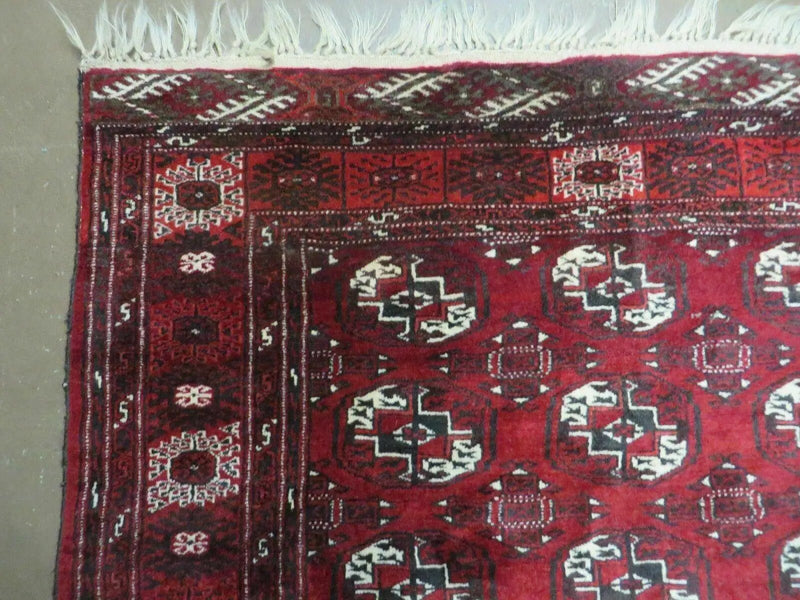 4' 5" X 5' 7" Semi Antique Handmade Afghan Yamud Turkoman Bokhara Wool Rug by Jewel Rugs
