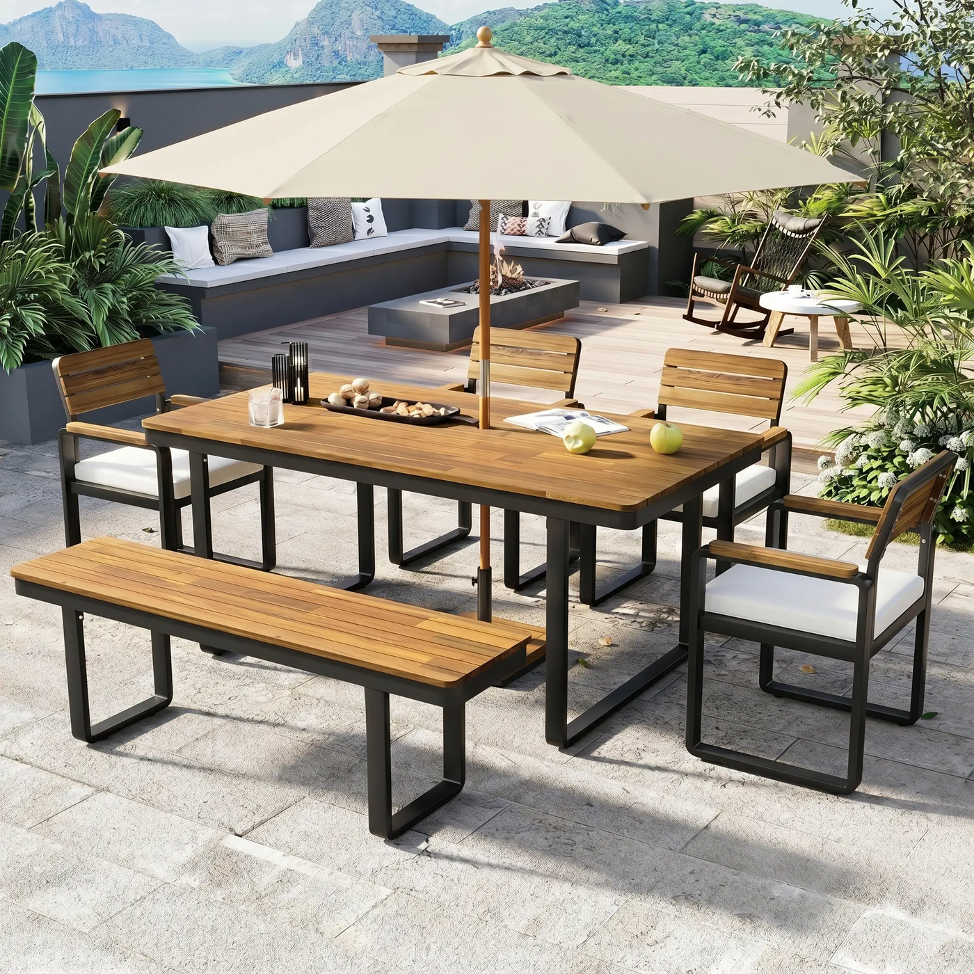 6-Piece Outdoor Dining Set with Acacia Wood by HouseOfZazla