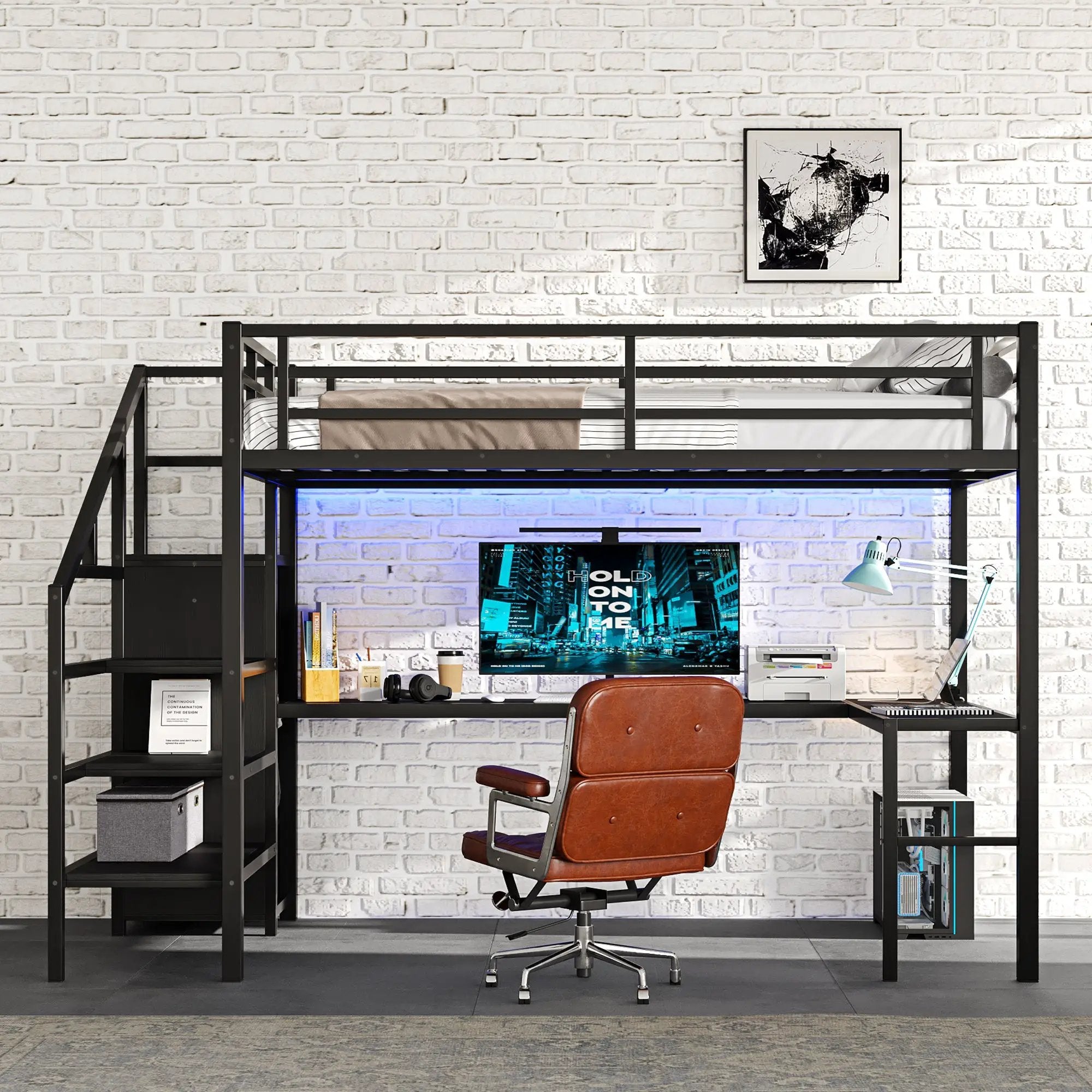 Full Size Loft Bed with L-Shaped Desk and USB by HouseOfZazla