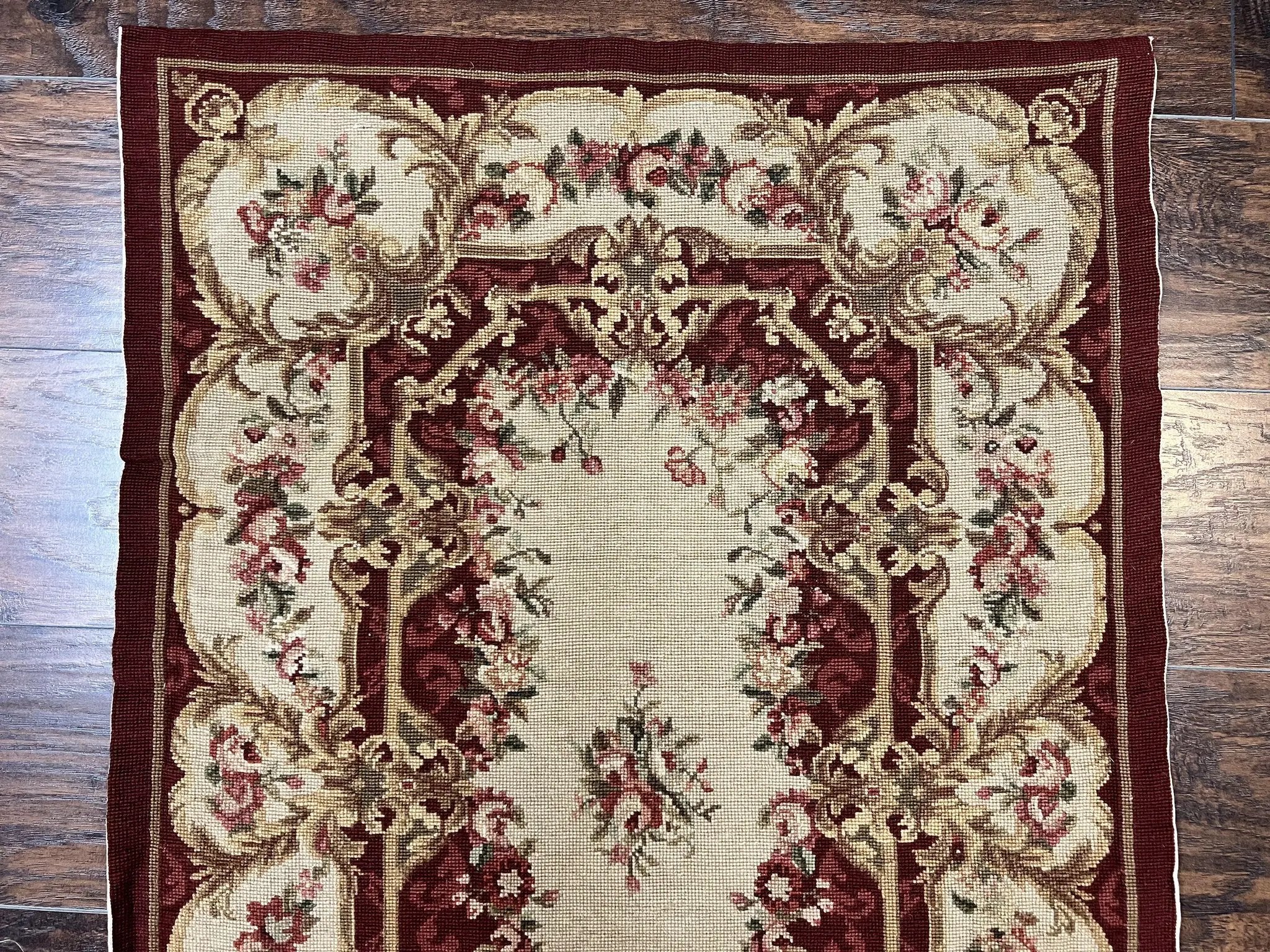 Needlepoint Runner Rug 2.5 x 10.7, Tan Runner Rug, Flatweave Runner, Aubusson European Design, Needlepoint Rug, Long Runner, Hallway Rug by Jewel Rugs