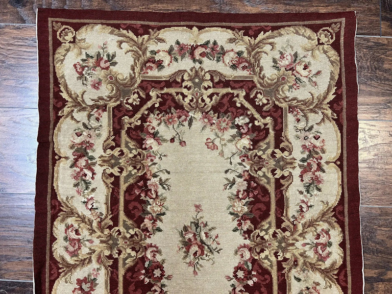 Needlepoint Runner Rug 2.5 x 10.7, Tan Runner Rug, Flatweave Runner, Aubusson European Design, Needlepoint Rug, Long Runner, Hallway Rug by Jewel Rugs