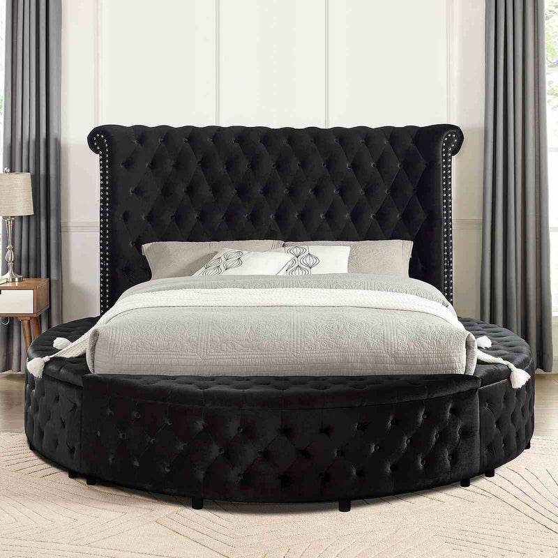 Glam Button Tufted Wingback Round Bed With Storage And USB Ports by HouseOfZazla