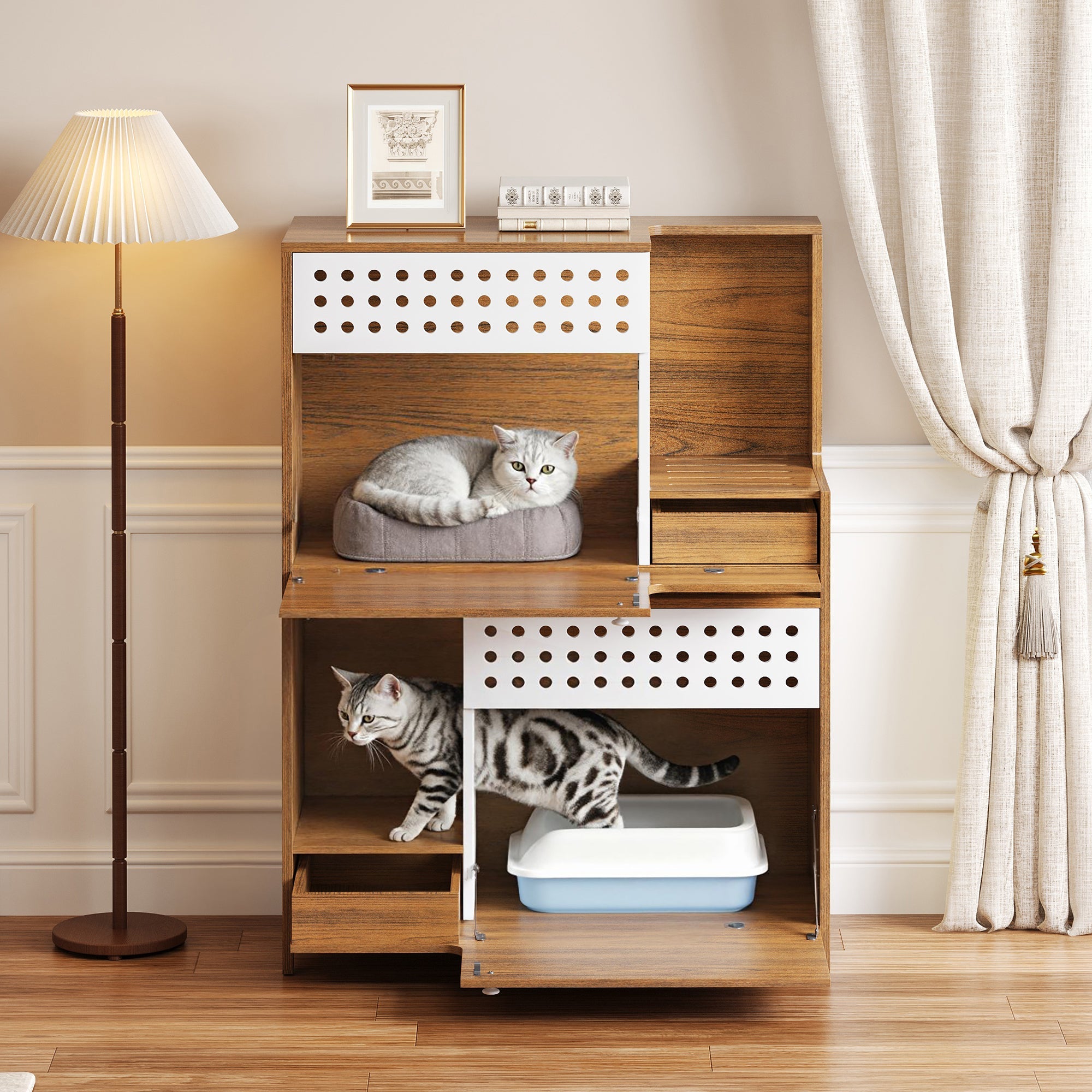 Modern 2-in-1 Cat Furniture, Litter Box Enclosure Side Table by HouseOfZazla