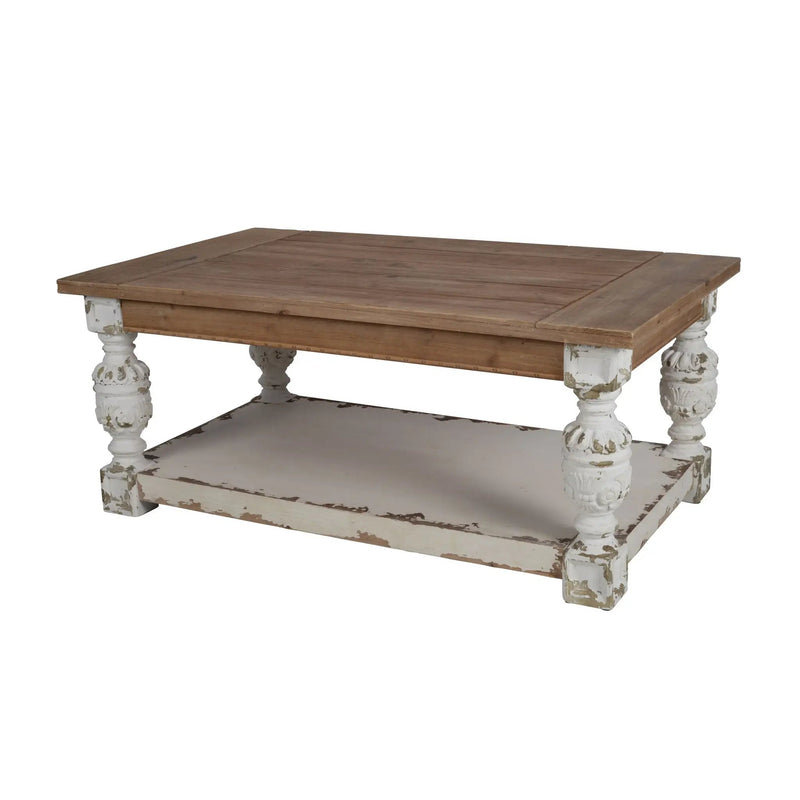 Rectangle Coffee Wooden Coffee Table, French Country Coffee Table - Brown / Antique White by Unique Piece Furniture