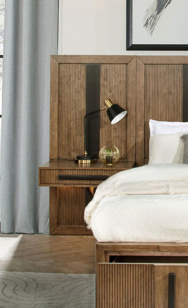 Terrace Queen Wall Panel Storage Bed Ash Brown by Unique Piece Furniture