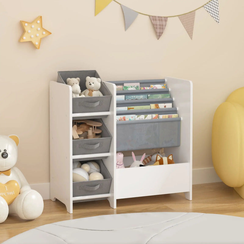 Bookshelf And Toy Storage Organizer, Multifunctional 4 Tier With 3 Collapsible Drawers - White by HouseOfZazla