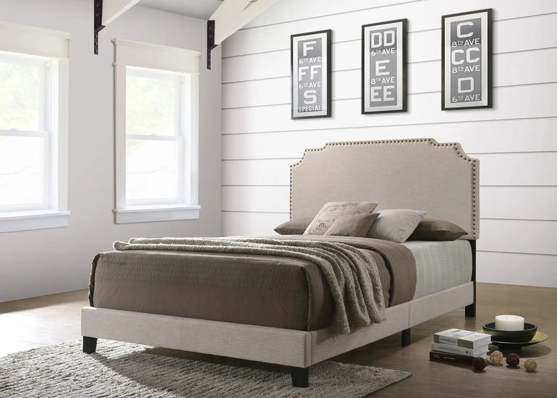 Tamarac Upholstered Eastern King Panel Bed Beige by Unique Piece Furniture