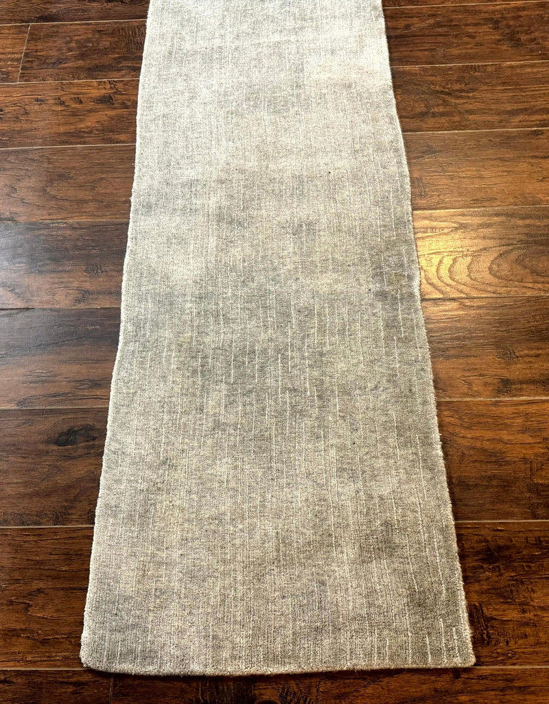 Modern Tibetan Runner Rug 1.9 x 8.6, Wool and Silk Highlights, Gray/Silver, Narrow Runner for Hallway or Kitchen by Jewel Rugs