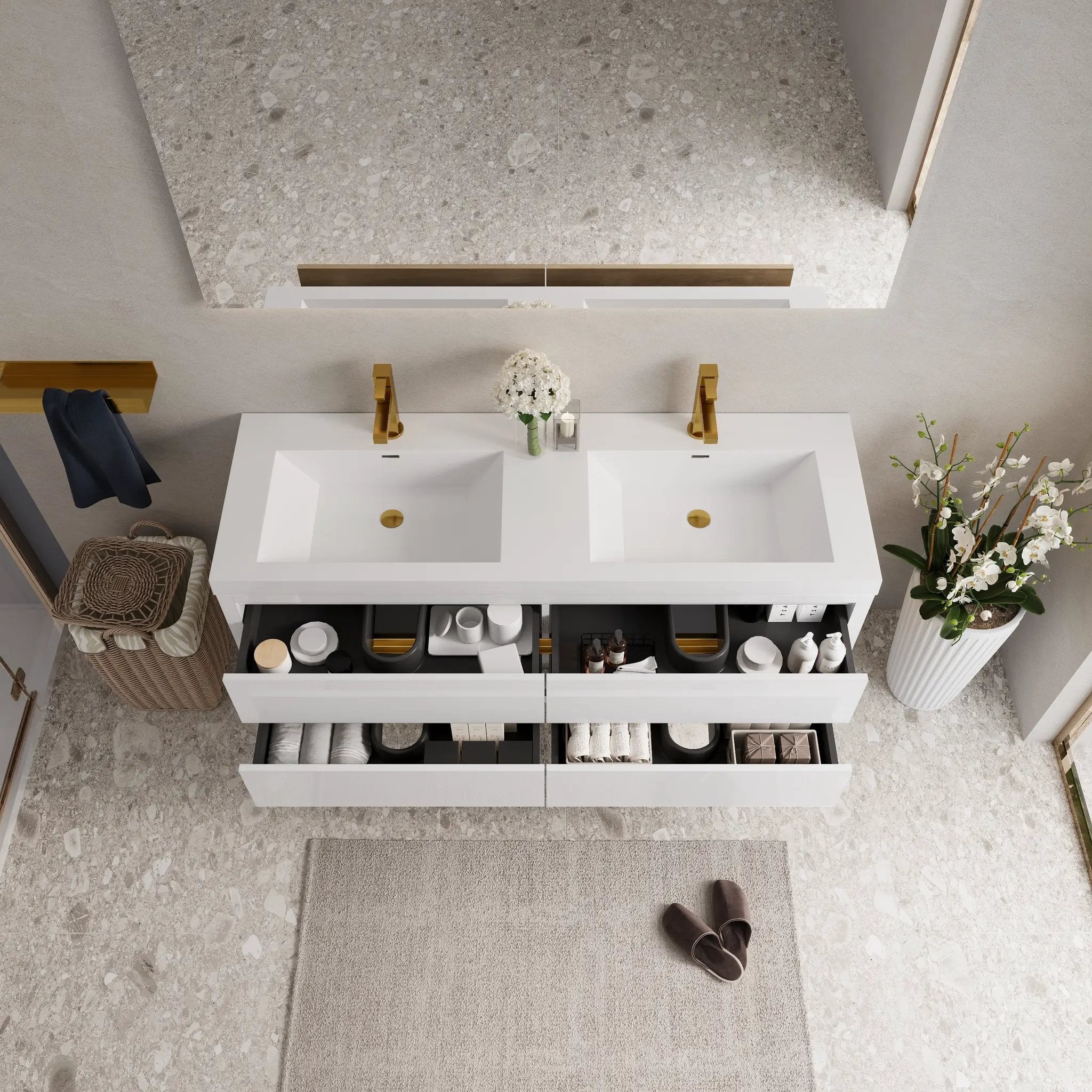 60" Wall-Mounted Bathroom Vanity with Sink, Floating Storage Cabinet by HouseOfZazla