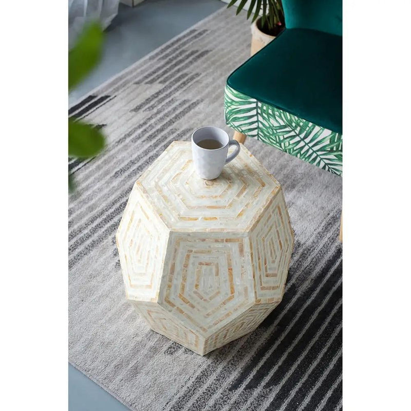 18x18x21 Hexagonal Capes Capiz Stool Cream/Yellow by HouseOfZazla