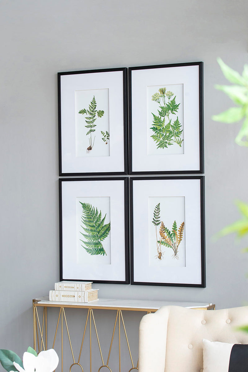 Black and White Botanical and Fern Wall Art Set of 4 with PS Frame - White / Black, photo 9 of 11