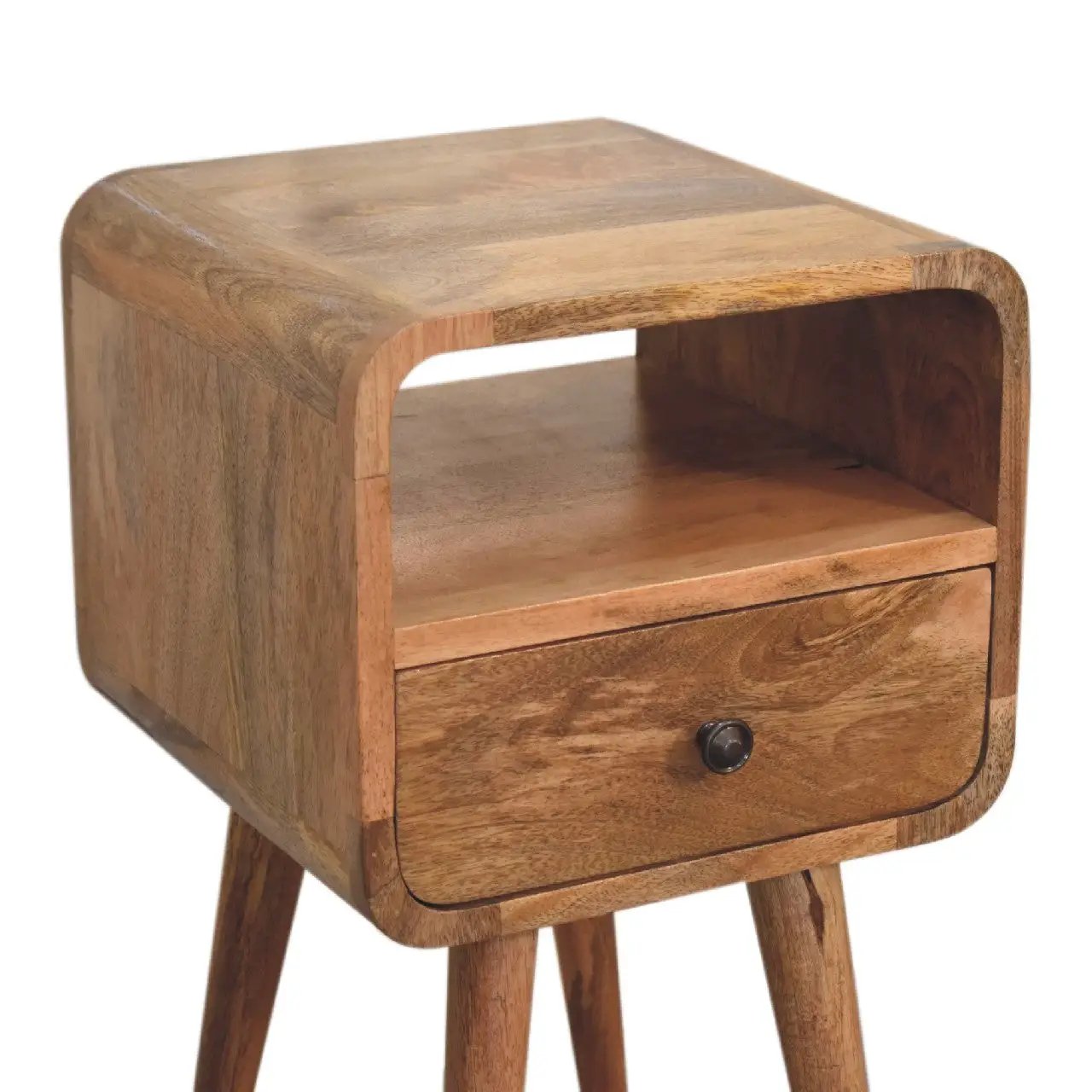 Solid Wood Mini Oak-ish Curve Nightstand, 1-Drawer, 1 Open-Slot by HouseOfZazla