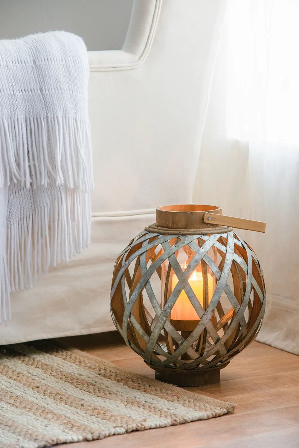 Decorative Lantern With Handle, Wooden Lantern For Indoor Outdoor, Home Garden, Wedding - Silver by HouseOfZazla