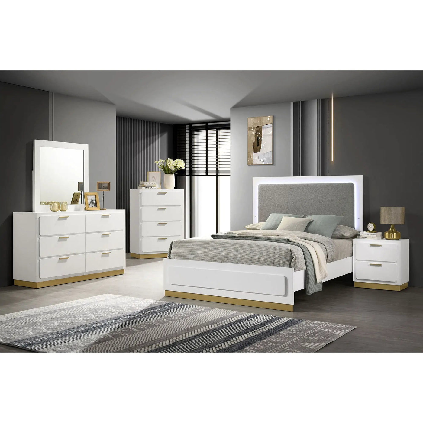Sophia - Panel Bed With LED Headboard by HouseOfZazla