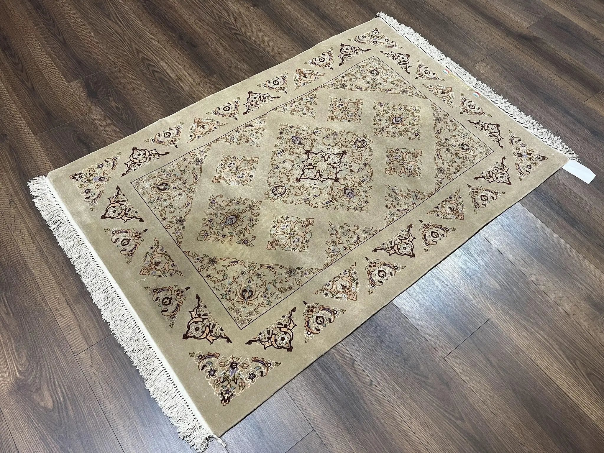Very Fine Persian Isfahan Rug 3x5 ft with Signature, Kork Wool on Silk Foundation, Gray-Taupe Vintage Hand Knotted Oriental Carpet, 60 Raj 460 KPSI by Jewel Rugs