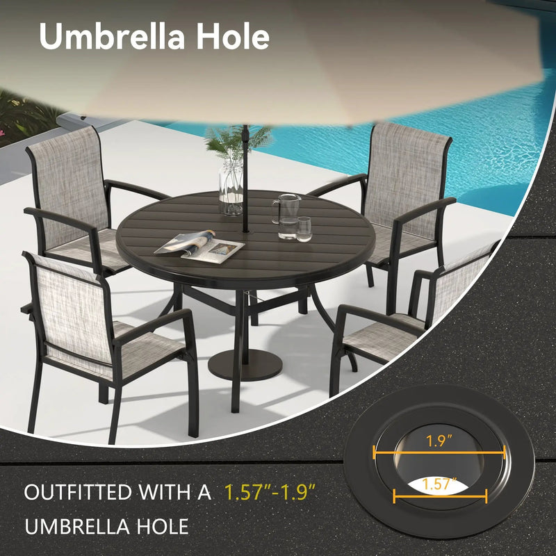 5 Pieces Outdoor Patio Dining Set with Stackable Metal Chairs and Round Table by HouseOfZazla