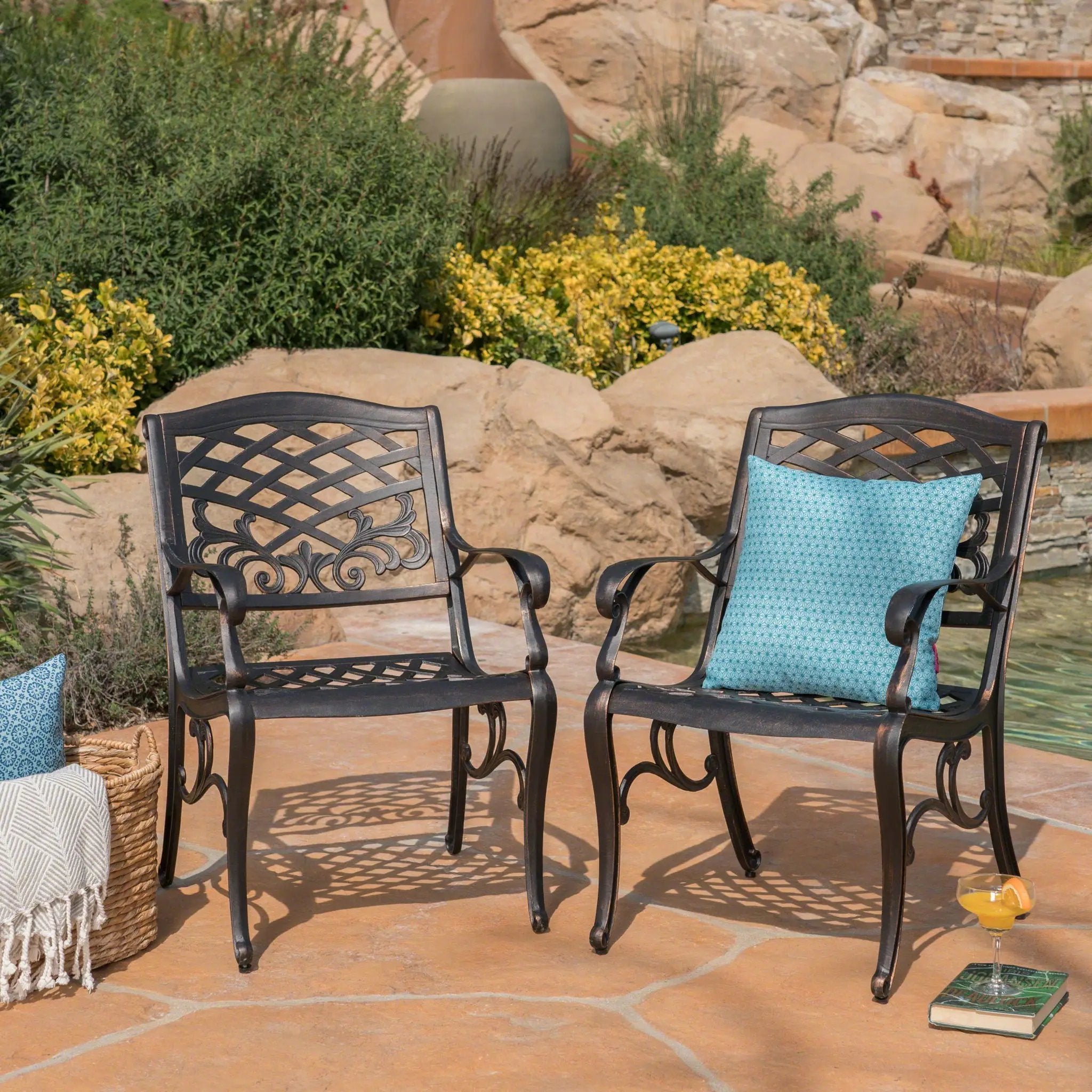 Luminea Outdoor Aluminum Dining Chair With Scroll Design, Lattice Pattern And Cabriole Legs - Copper by HouseOfZazla