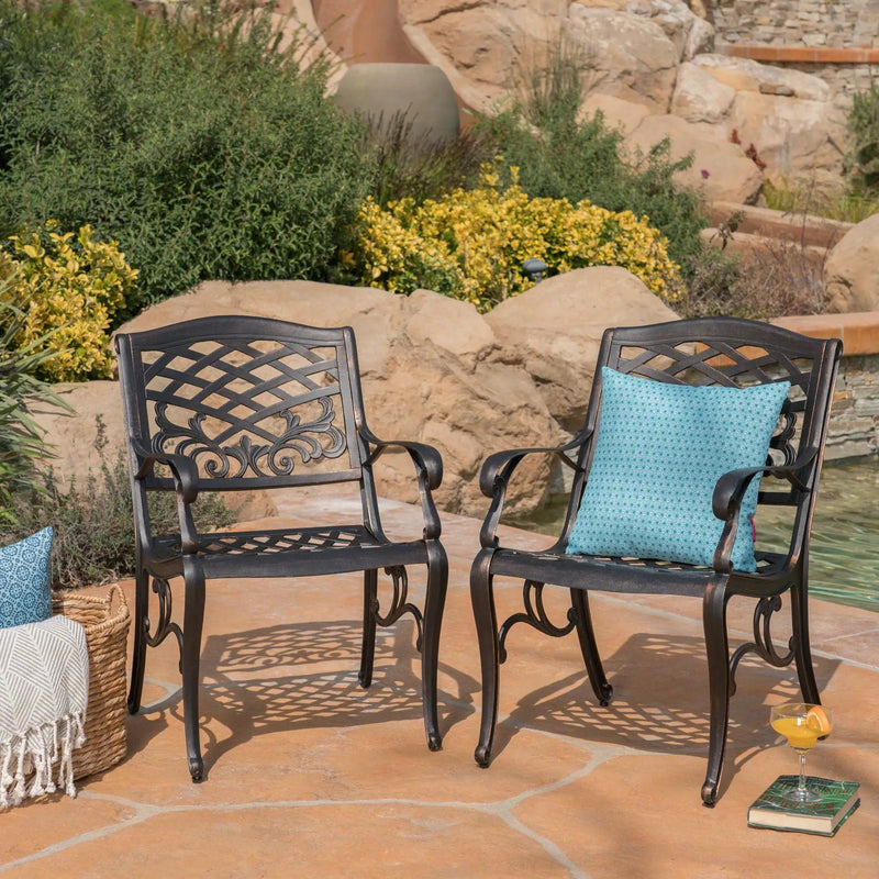Luminea Outdoor Aluminum Dining Chair With Scroll Design, Lattice Pattern And Cabriole Legs - Copper by HouseOfZazla