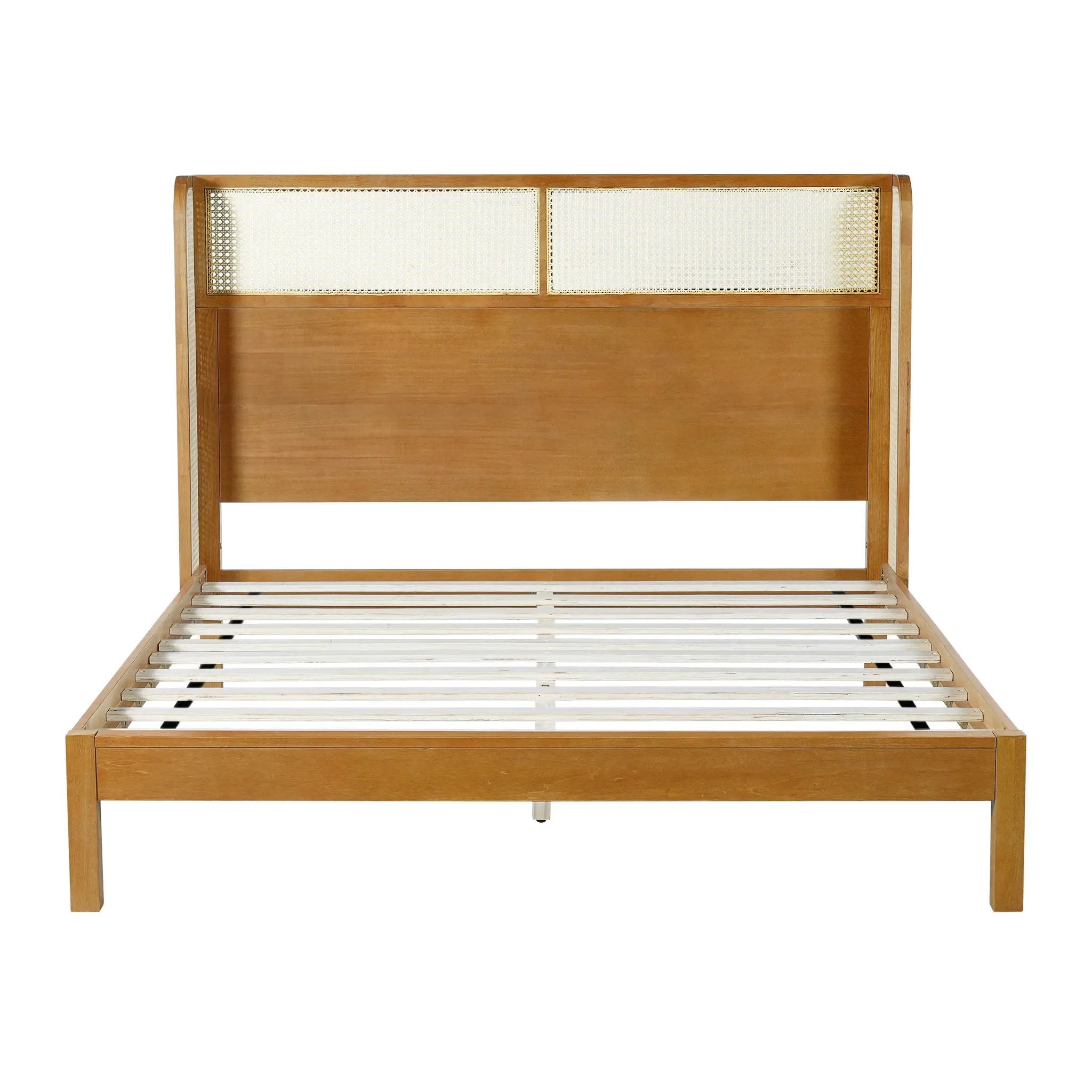 Premium Rubber Wood Platform Queen Bed Frame with Headboard by HouseOfZazla