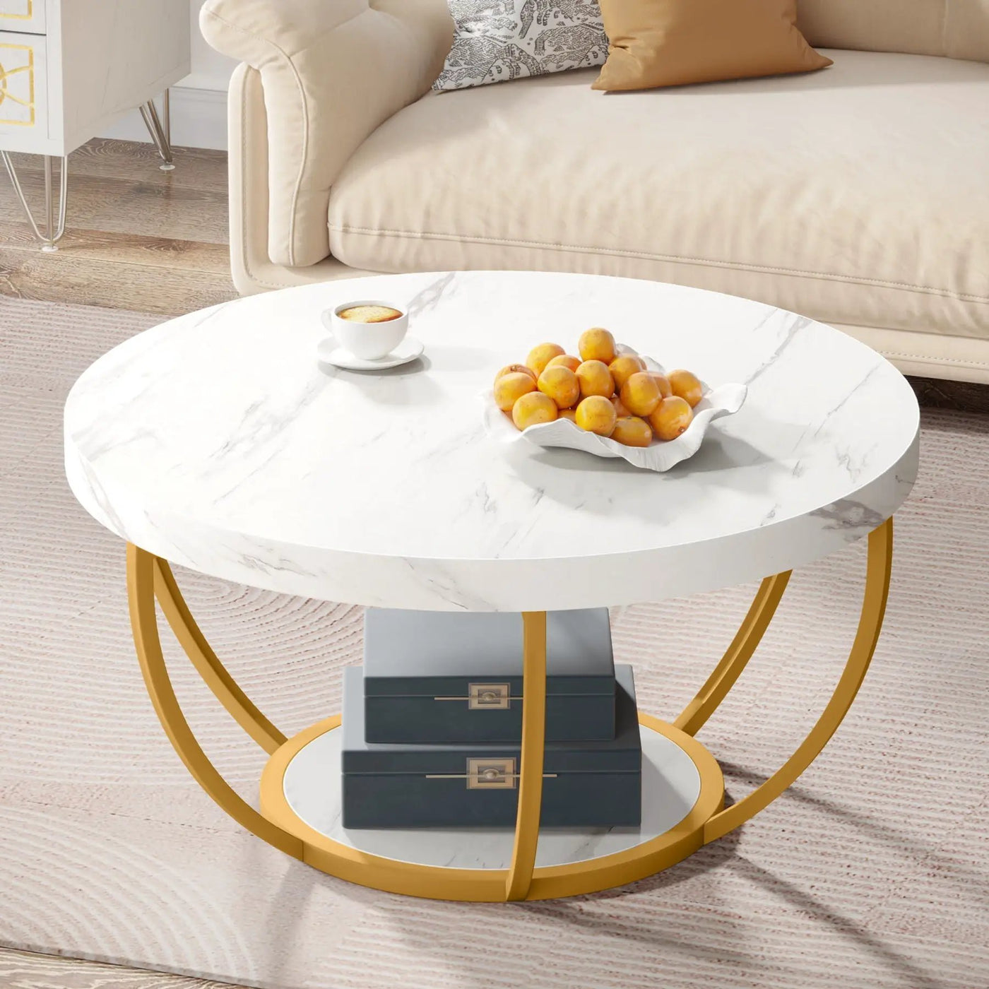 2 Tier Circle Coffee Table With Storage Shelves by HouseOfZazla