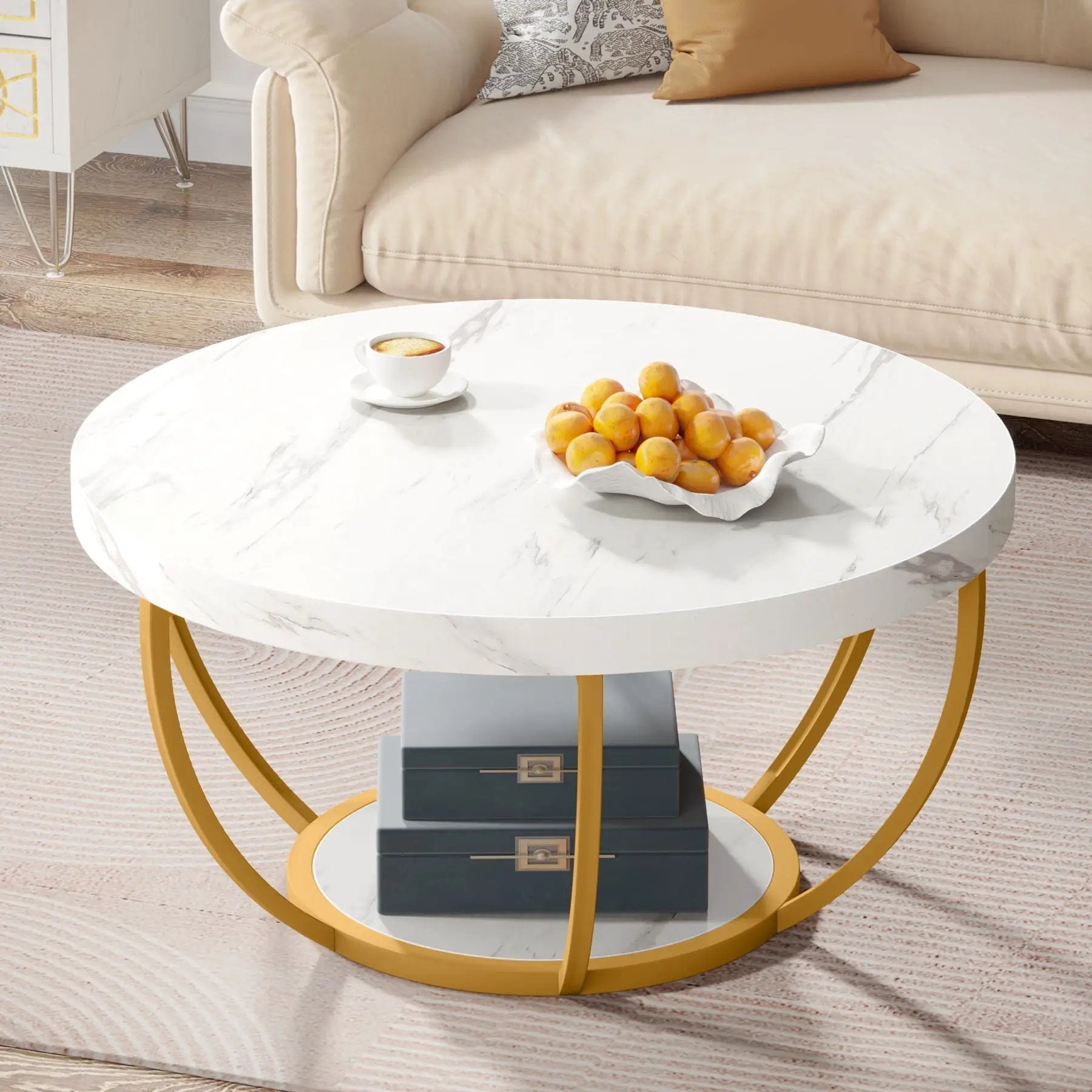 2 Tier Circle Coffee Table With Storage Shelves by HouseOfZazla