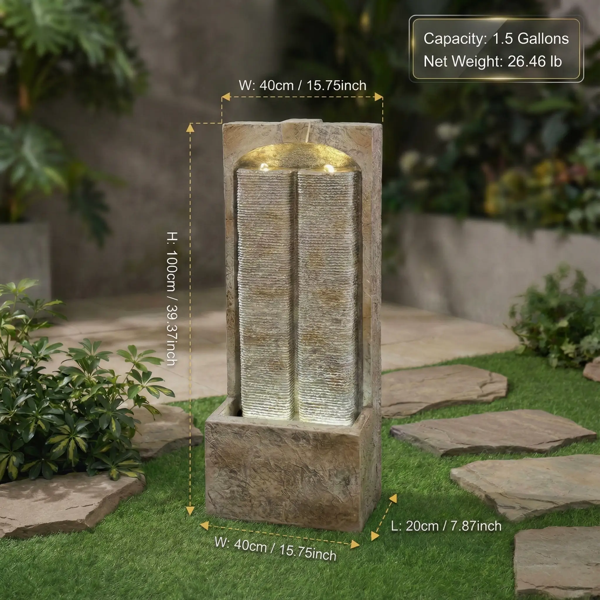 39 Inch Outdoor Water Fountain with Pump by HouseOfZazla