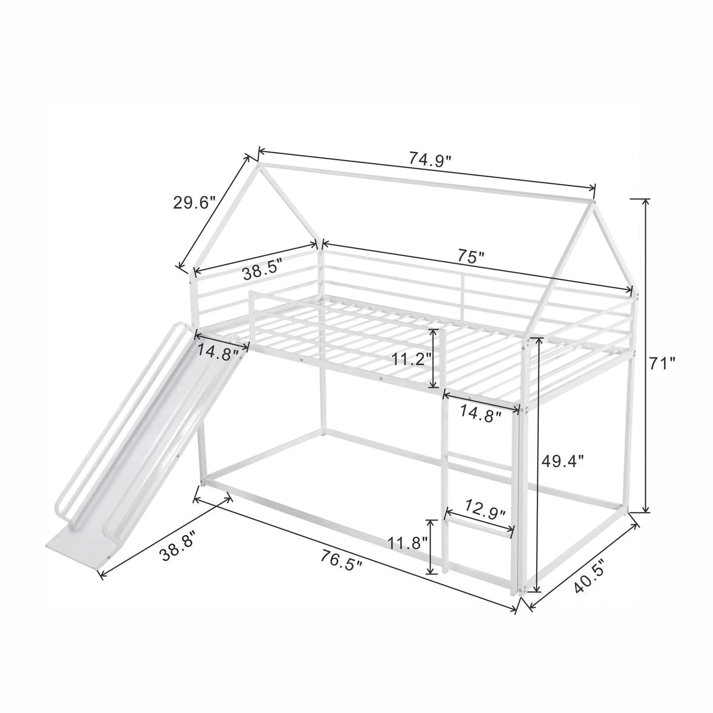 Twin Over Twin House Bunk Bed With Ladder And Slide by HouseOfZazla
