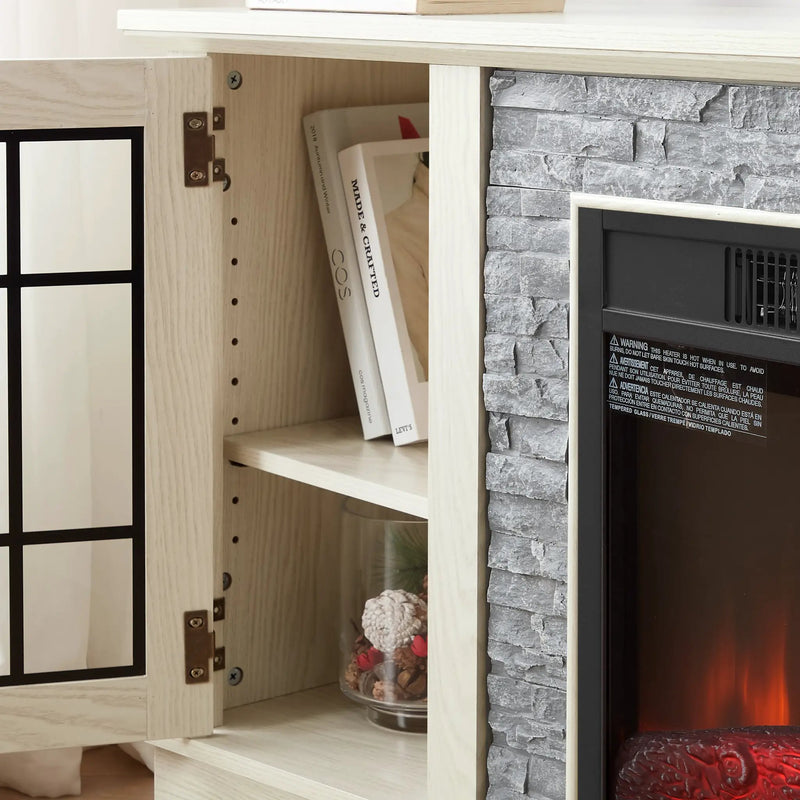 58" Modern TV Stand with Electric Fireplace and Storage by HouseOfZazla