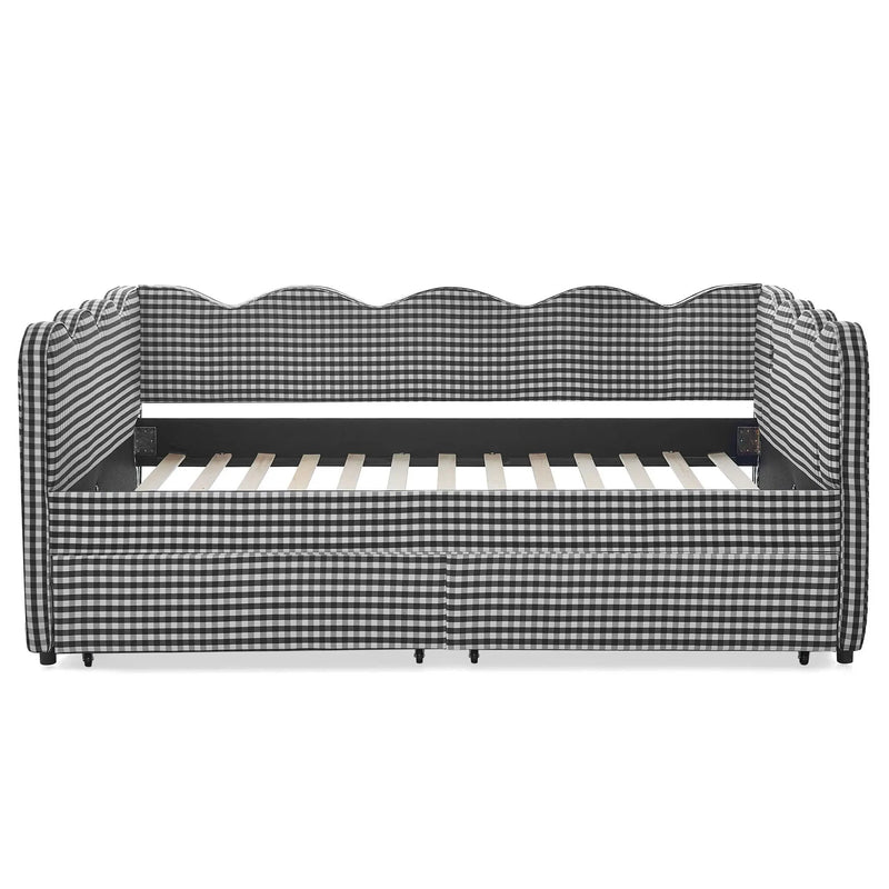 Gingham Daybed With USB Charging Port, Wave-Shaped Design by Unique Piece Furniture