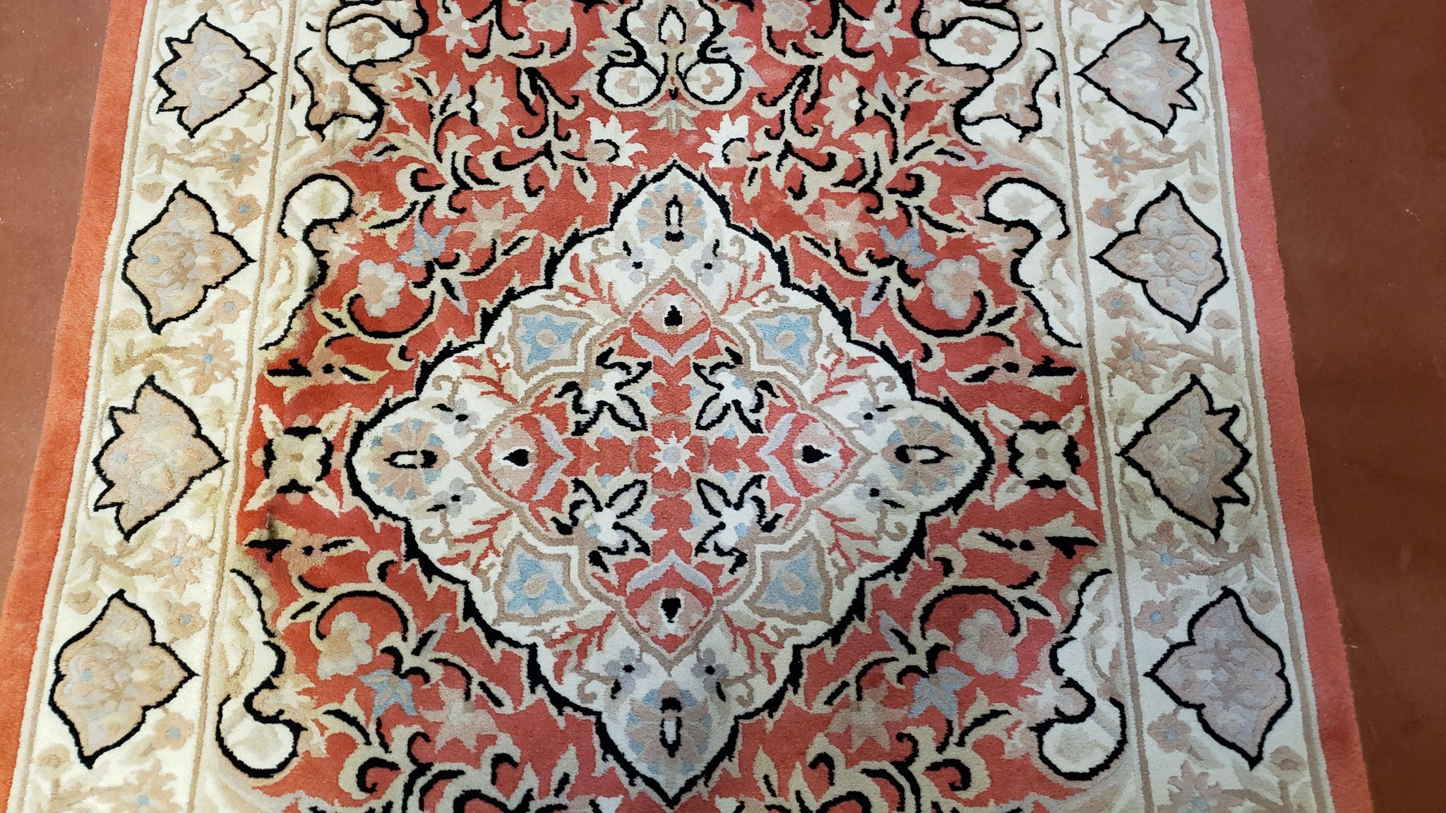 3x5 Red Chinese Plush Rug, Hand Knotted Soft Wool Carpet, Medallion Rug, Fine Vintage Rug, 120 Line, Small Area Rug by Jewel Rugs