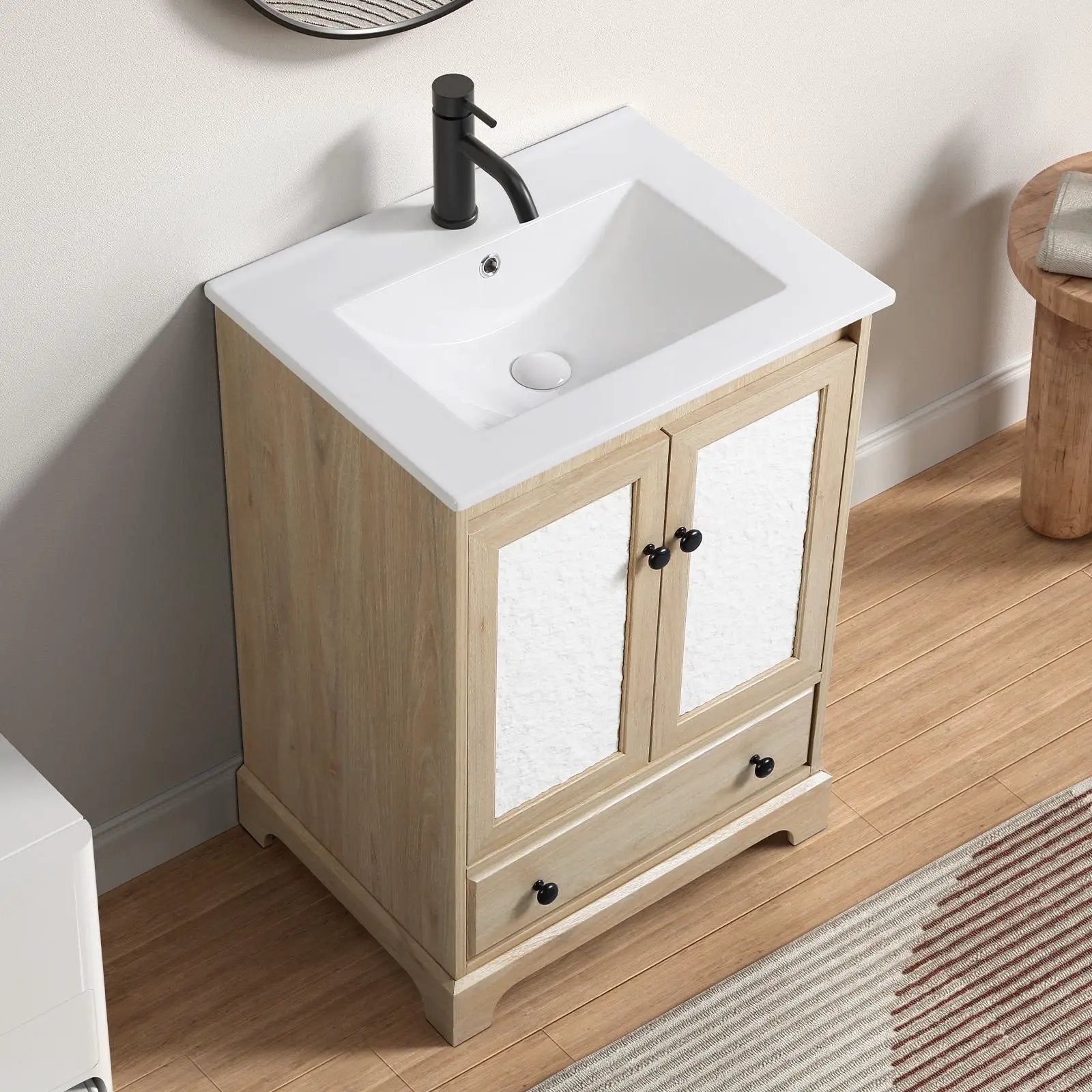 Bathroom Vanity With Basin 1 Drawer, Particle Board Construction, Free Standing Storage - Brown by HouseOfZazla