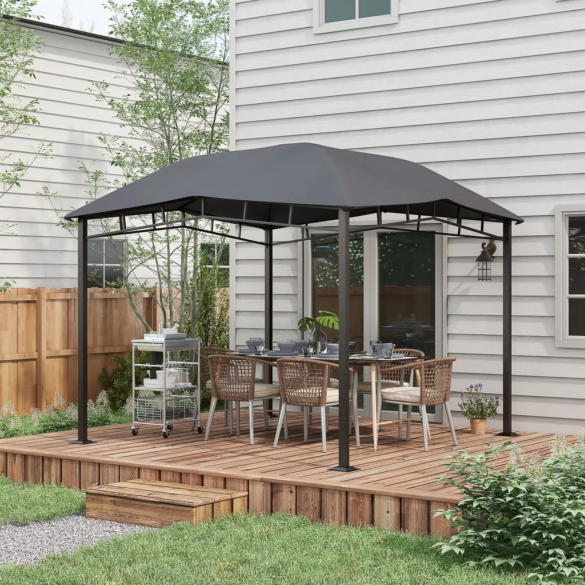 Outsunny - 10' x 10' Soft Top Patio Gazebo Outdoor Canopy With Unique Geometric Design Roof, All-Weather Steel Frame - Gray by HouseOfZazla