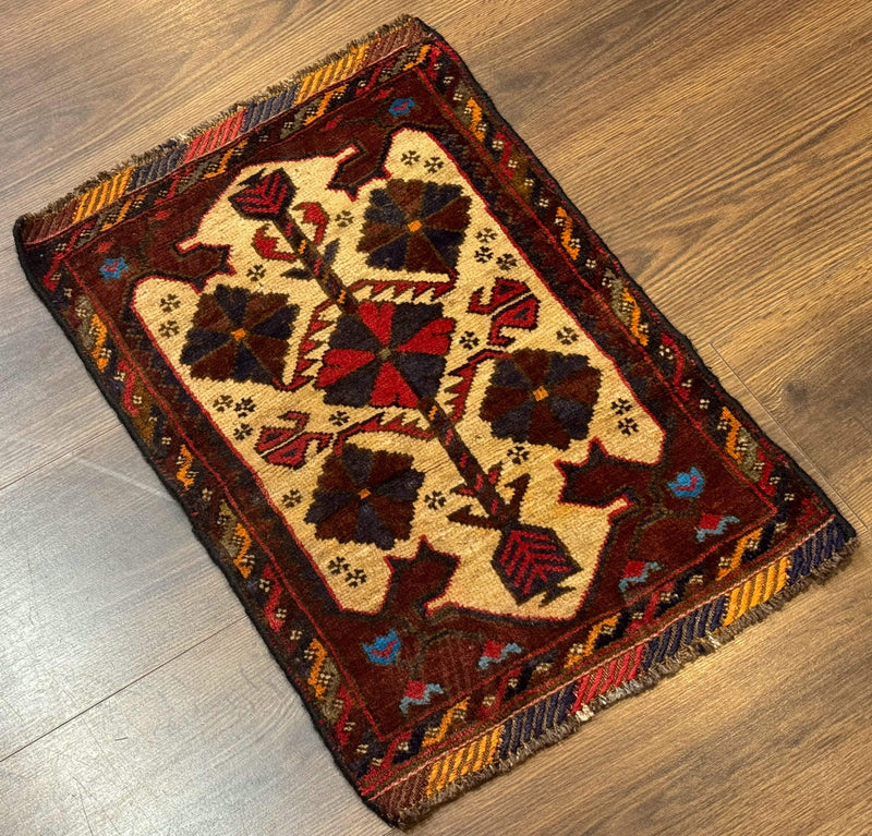 Small Persian Baluchi Tribal Rug, Tan, Handmade by Jewel Rugs