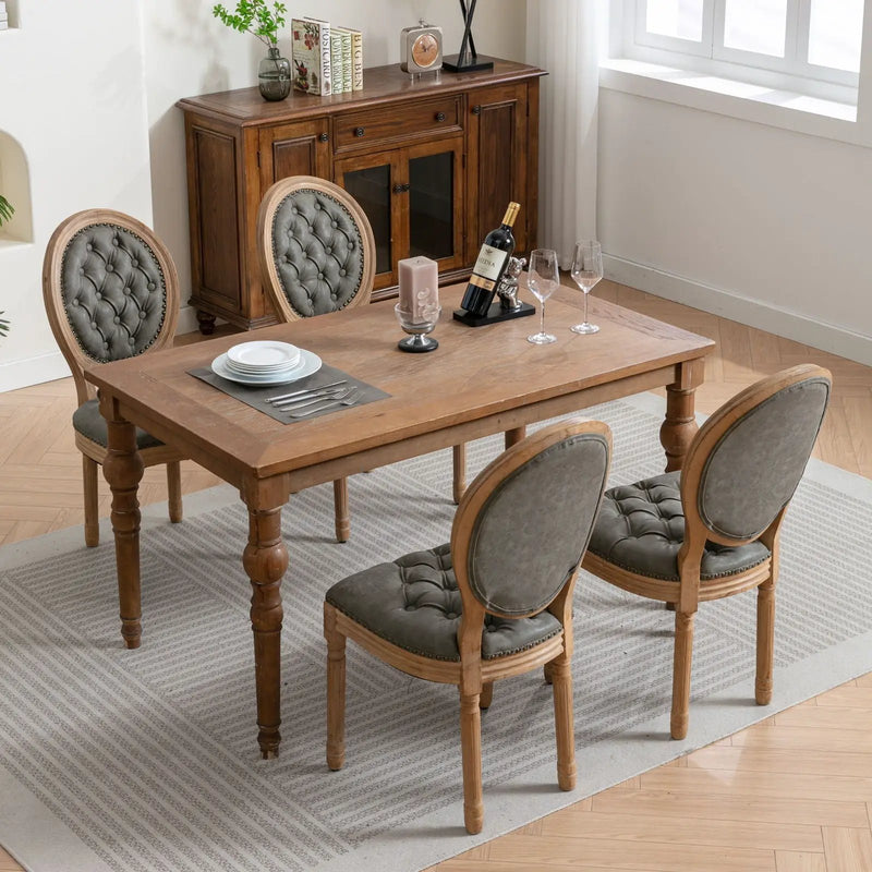 French Style Solid Wood Frame Antique Painting, Hand-Pulled Buckle Decoration Artificial Dining Chair With Nailhead Trim, Wood Legs by HouseOfZazla
