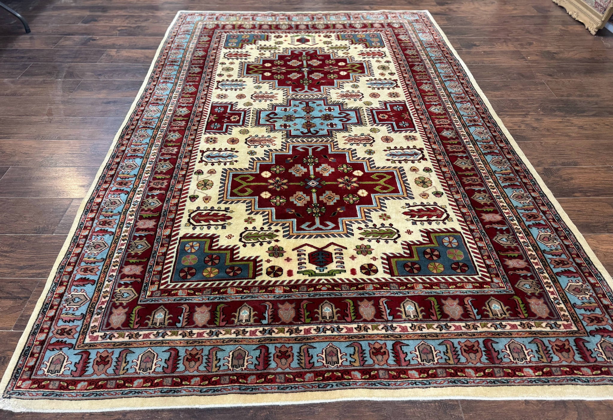 Turkish Kazak Rug 6x9, Geometric Medallions by Jewel Rugs