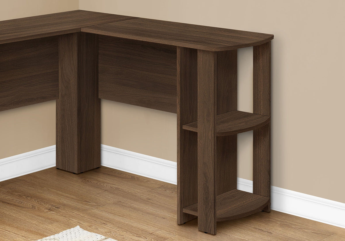 Walnut L-Shaped Corner Computer Desk with Storage Shelves - Dark Brown, photo 4 of 4