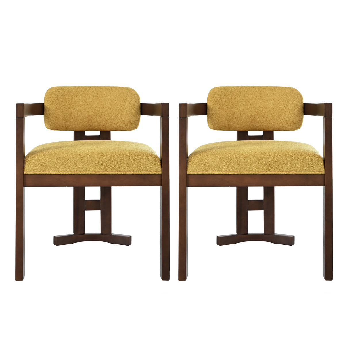 Indoor Upholstered Wood Dining Chair Set of 2 - Yellow Walnut, photo 5 of 10