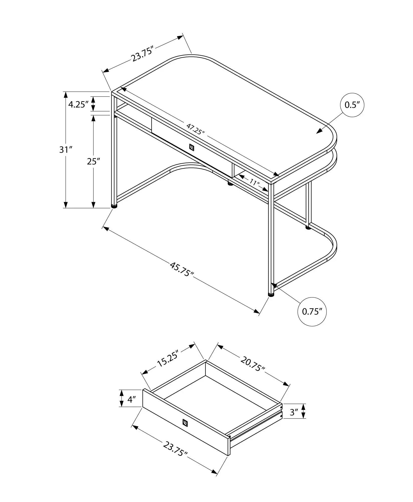 Computer Desk For Home Office, Laptop, Storage Drawers, Contemporary And Modern - White by Unique Piece Furniture